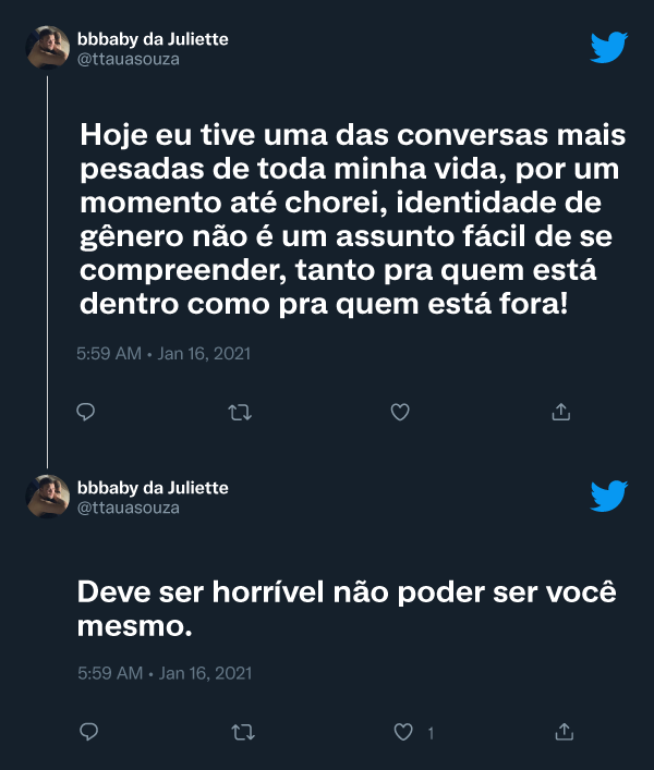 Tweet de @Cherryteee dizendo que a parte mais importante da identidade dela é ser uma mulher negra