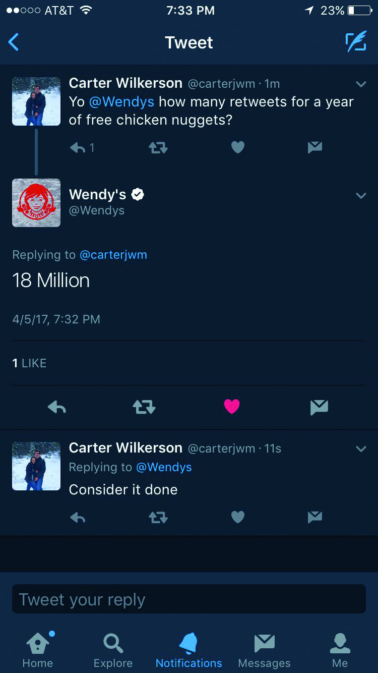Nuggs For Carter Tweets Wendys tweets to Carter