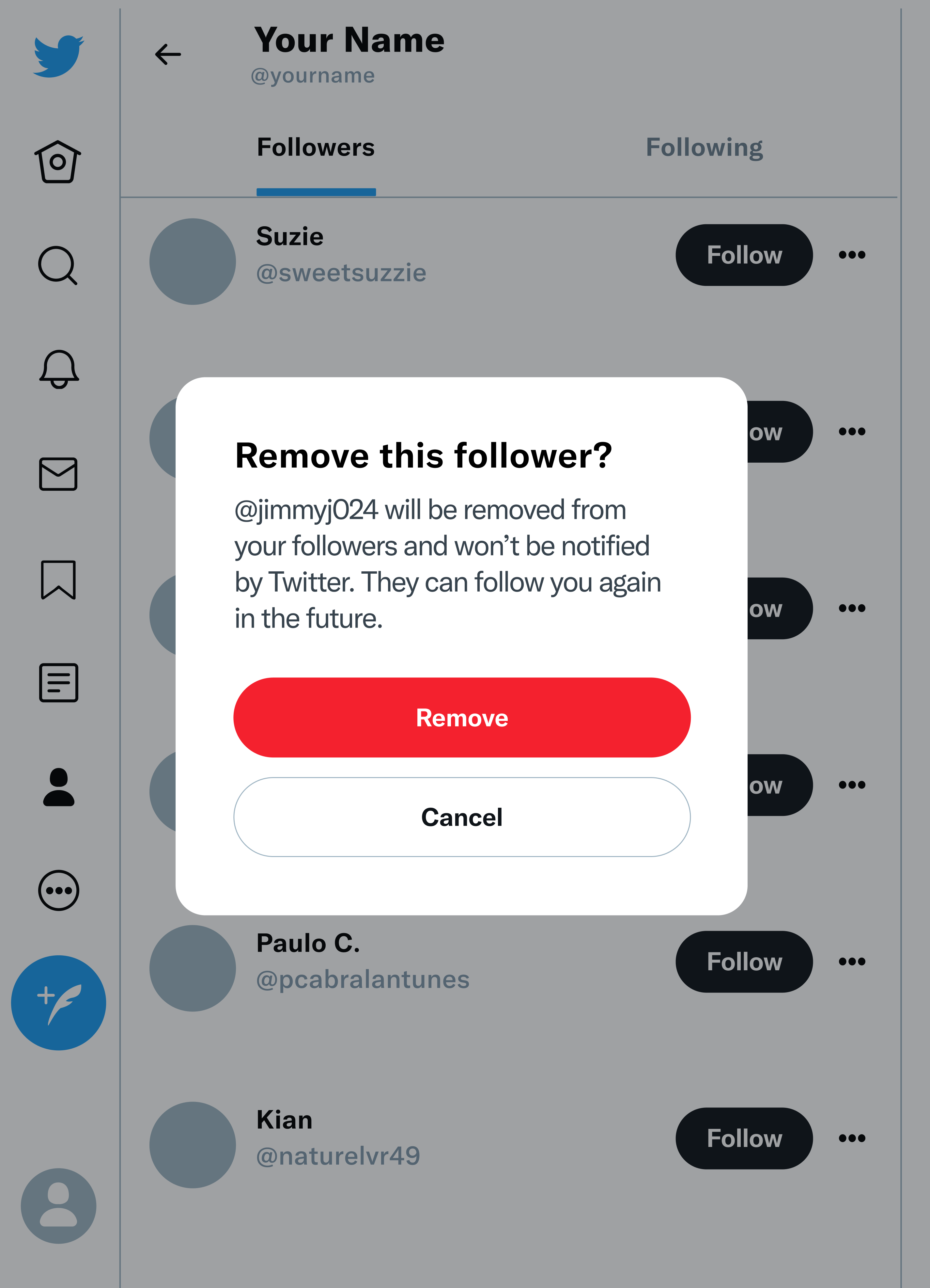 example showing ability to remove twitter followers