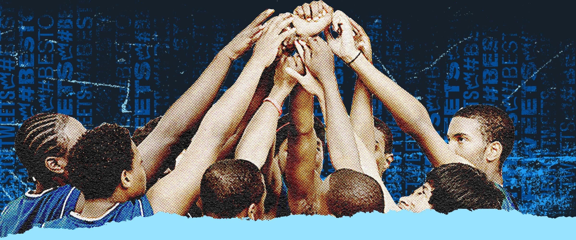 Team Player brands - group of college basketball players in a huddle